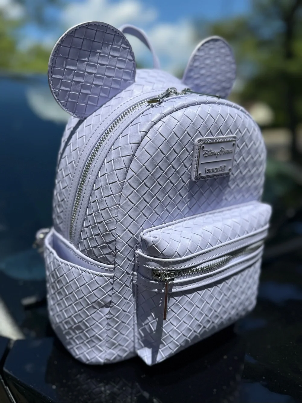 Loungefly Lavender Woven Faux Leather Mini Backpack with Ears
